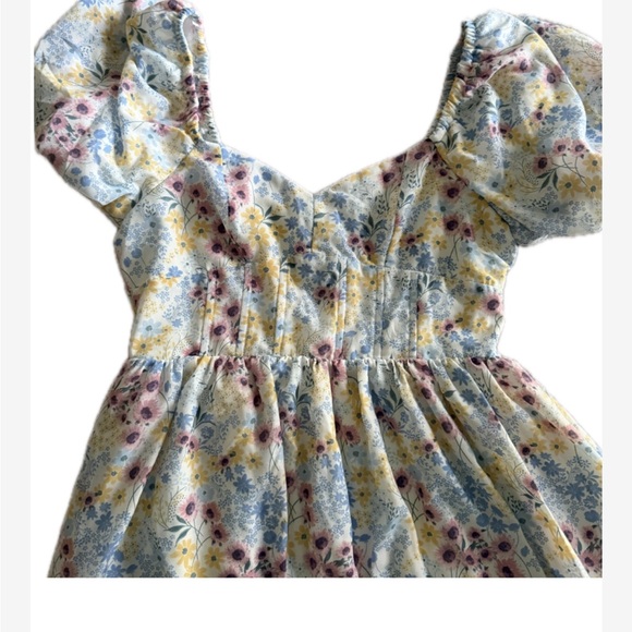 Altar'd State Floral Puff-Sleeve Mini Dress in Yellow, Blue & Pink cottagecore - Picture 2 of 4